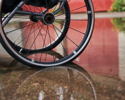 Wheelchair in floodwater